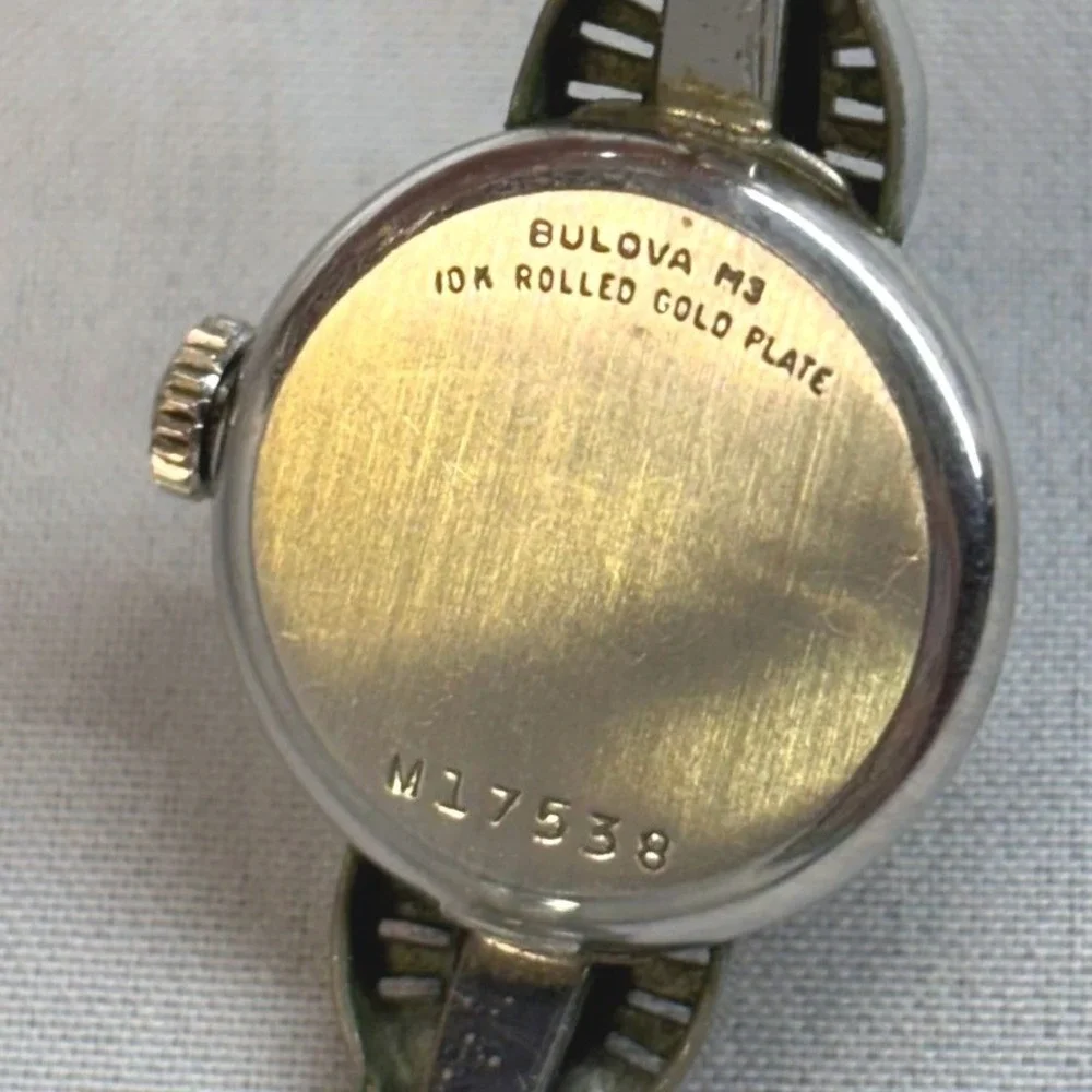 Bulova Wristwatch Womens 5.5 Silver Good 1960s 10k RGP Diamond Cocktail 23 Jwl